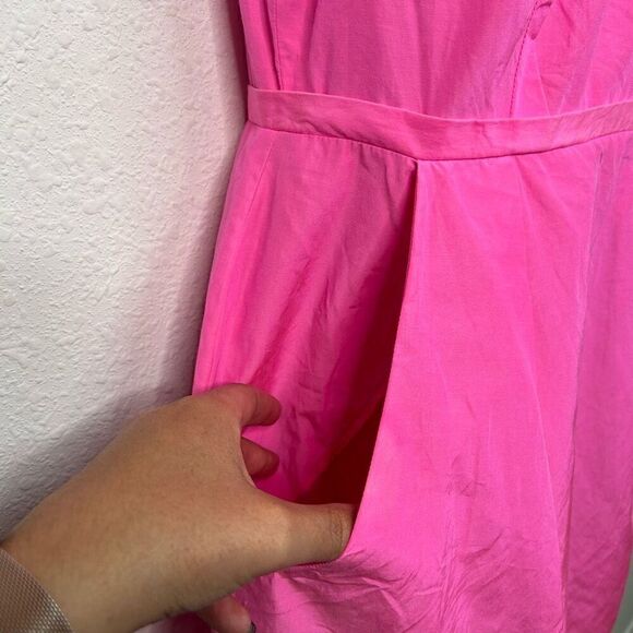 J Crew Silk Pink Barbiecore Babydoll Sheath Puff Sleeve Mini Dress Size 8 - Picture 4 of 16